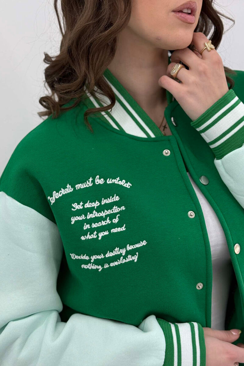NY LOGO WRITTINGS FLUFFY BOMBER WOMEN JACKET WHITE/GREEN-BAJE - 5