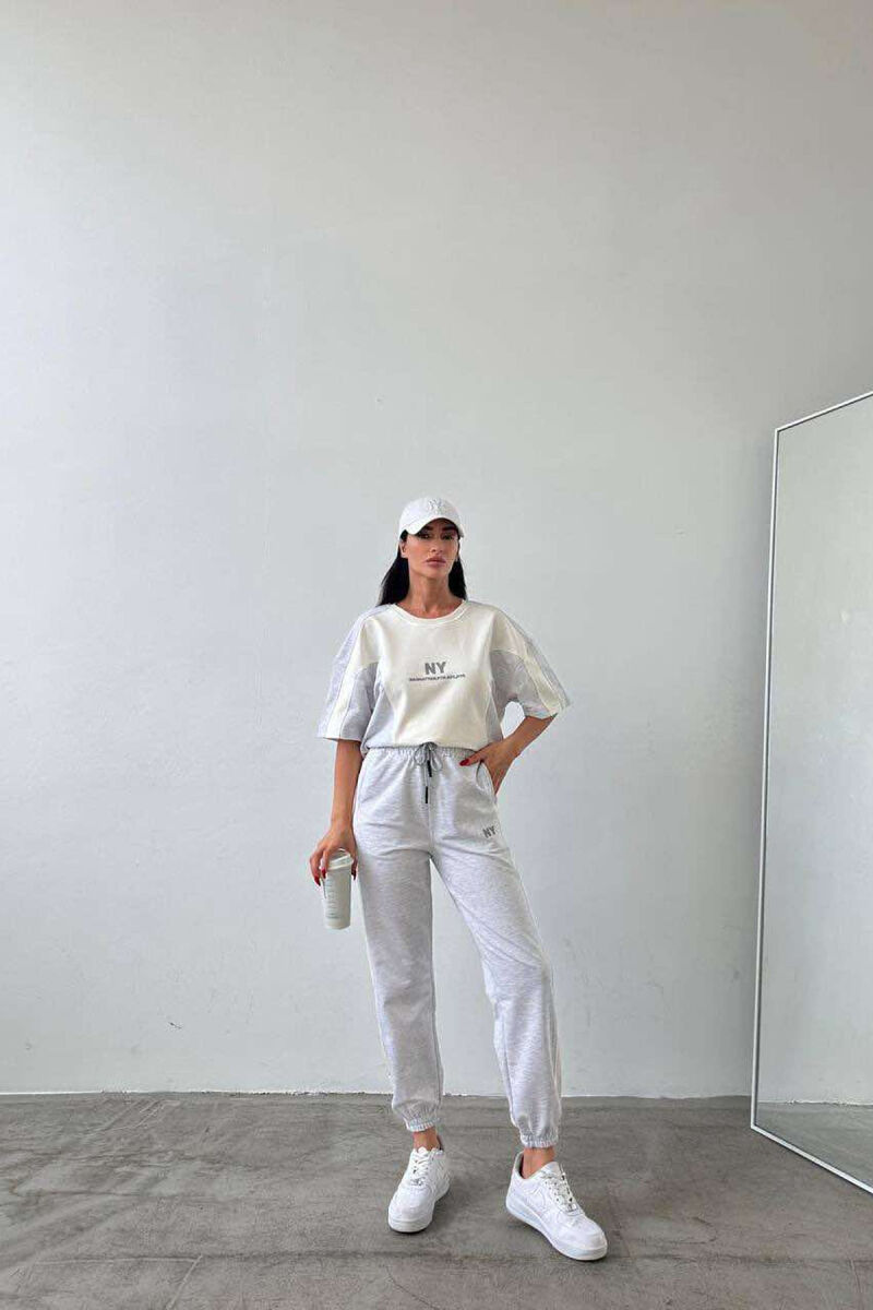 NY T-SHIRT+SWEATPANTS COTTON WOMAN SET WHITE-E BARDHE - 1