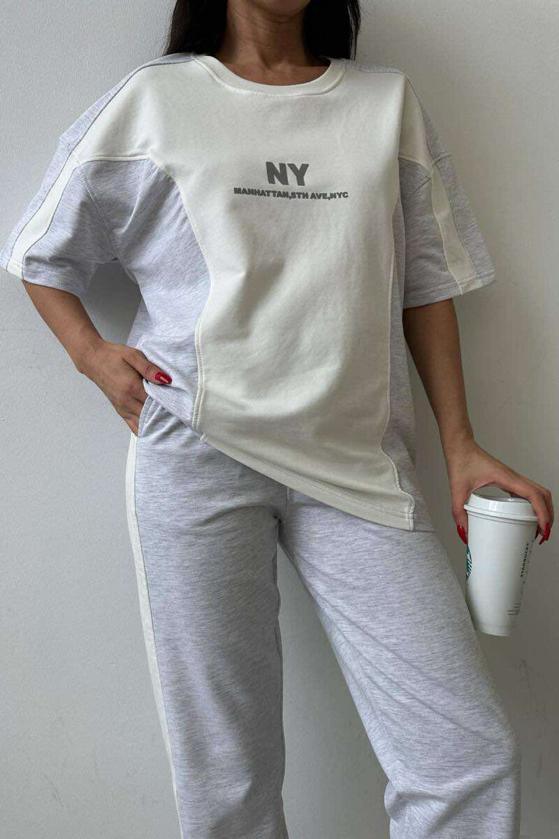 NY T-SHIRT+SWEATPANTS COTTON WOMAN SET WHITE-E BARDHE - 2