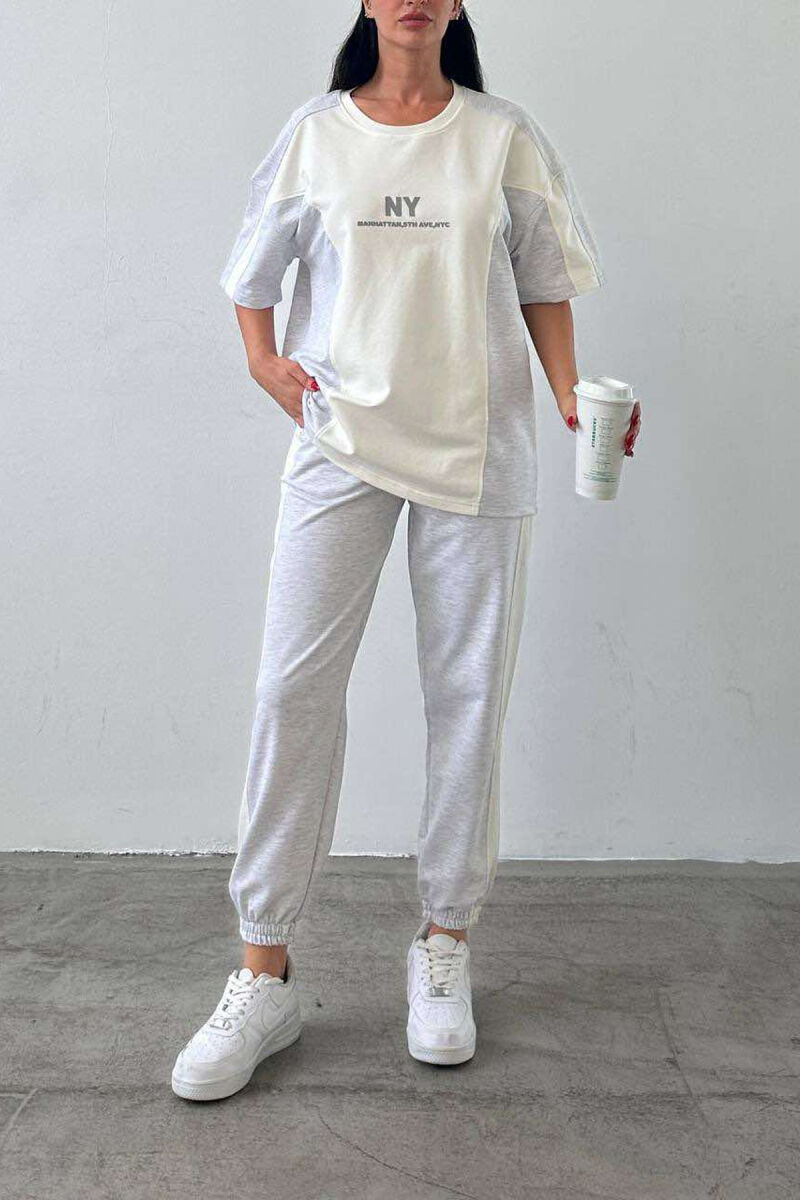 NY T-SHIRT+SWEATPANTS COTTON WOMAN SET WHITE-E BARDHE - 3