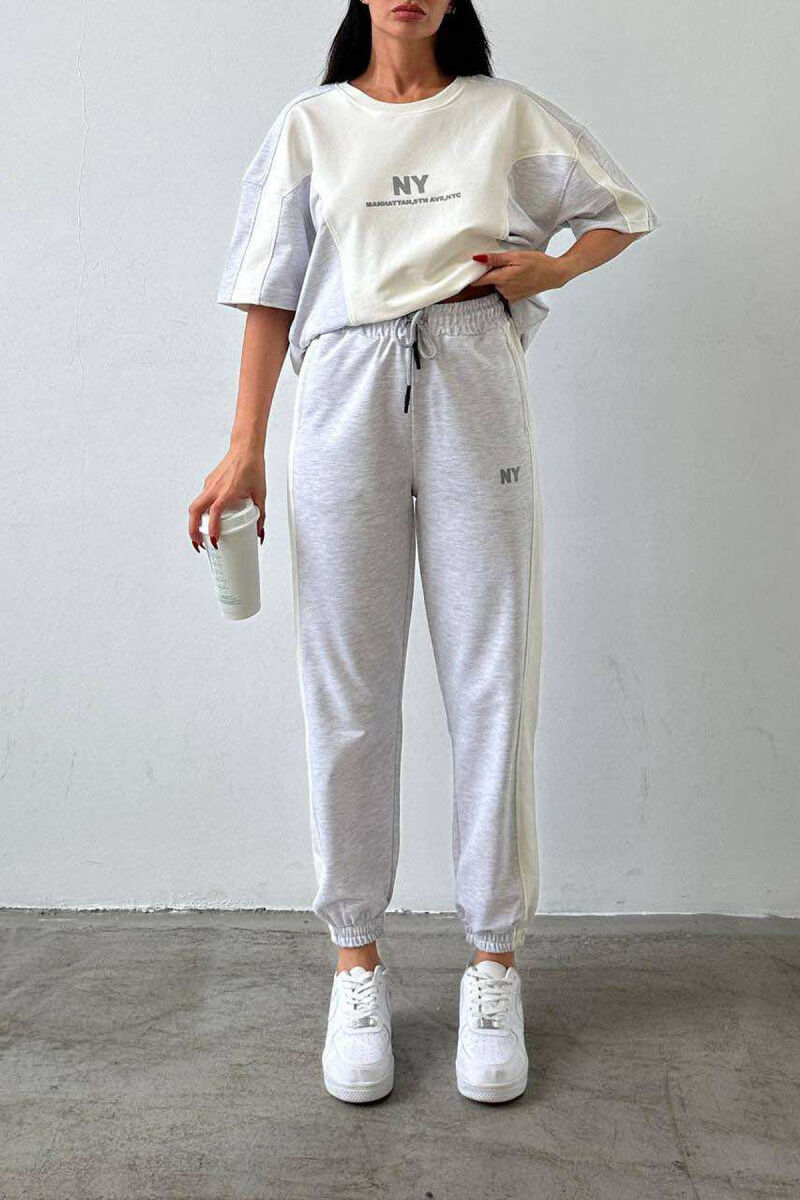 NY T-SHIRT+SWEATPANTS COTTON WOMAN SET WHITE-E BARDHE - 4