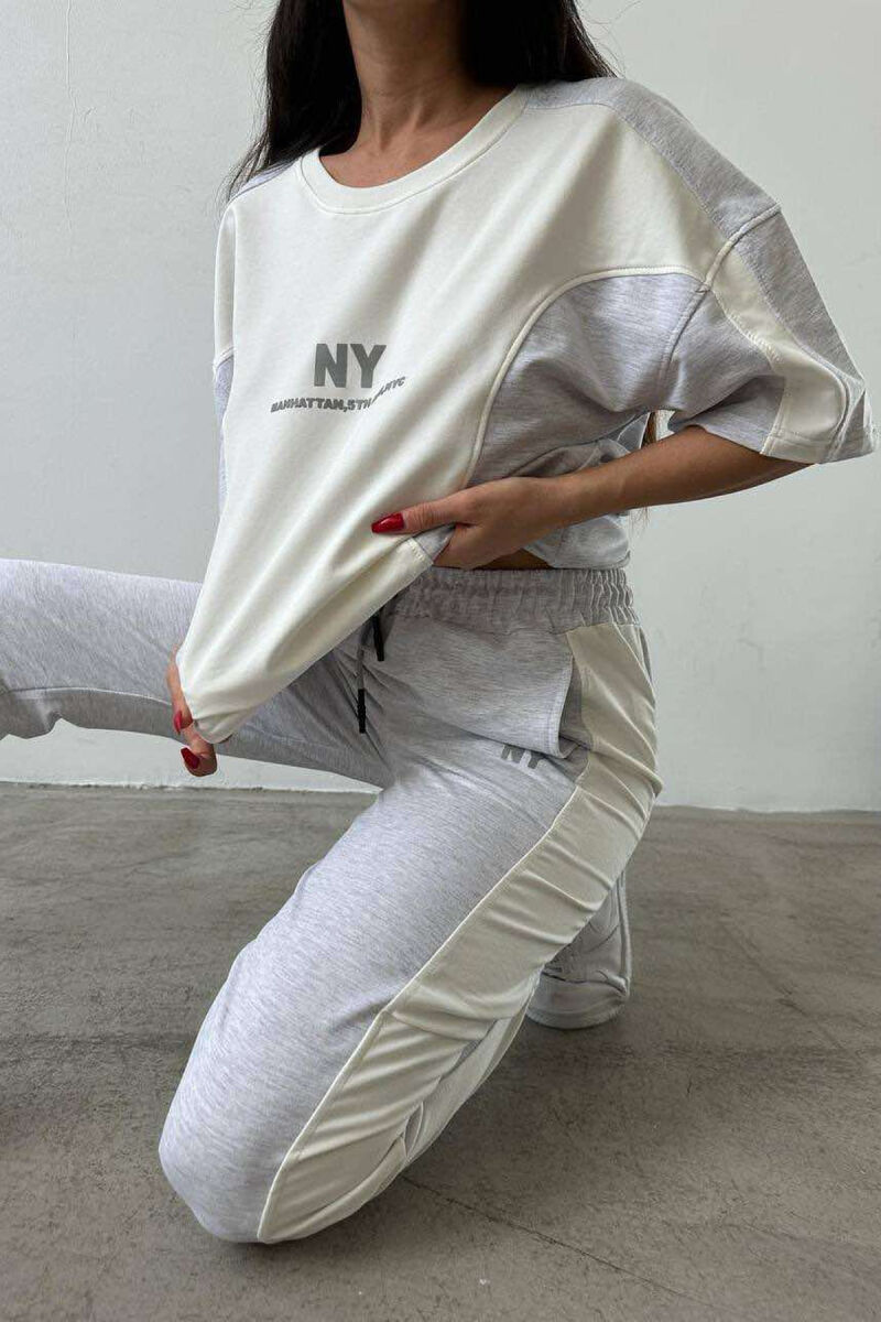 NY T-SHIRT+SWEATPANTS COTTON WOMAN SET WHITE-E BARDHE - 5