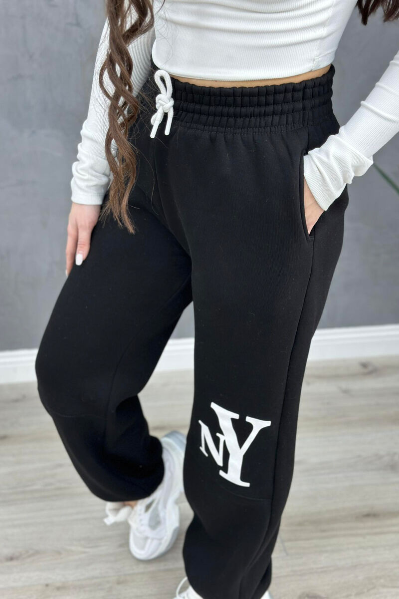 NY WRITTING PLUSH WOMAN SWEATPANTS BLACK/ E ZEZE - 6