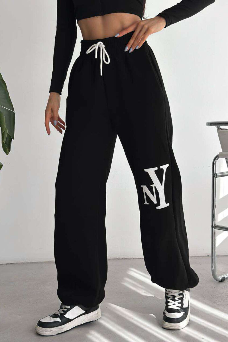 NY WRITTING PLUSH WOMAN SWEATPANTS BLACK/ E ZEZE - 3