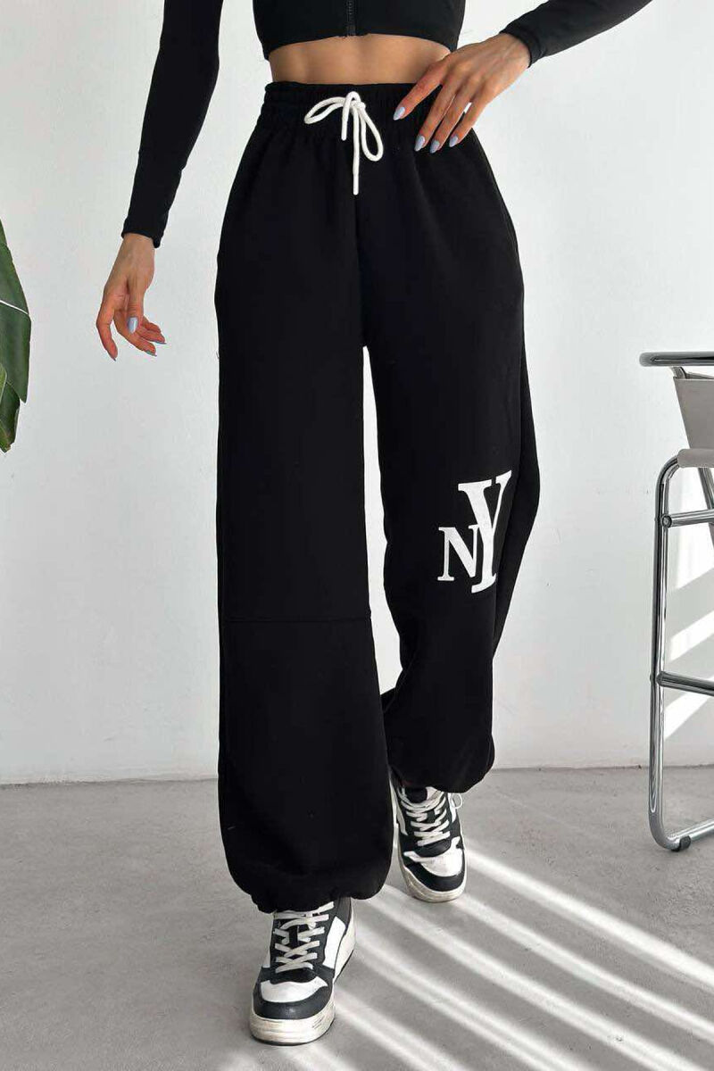 NY WRITTING PLUSH WOMAN SWEATPANTS BLACK/ E ZEZE - 7