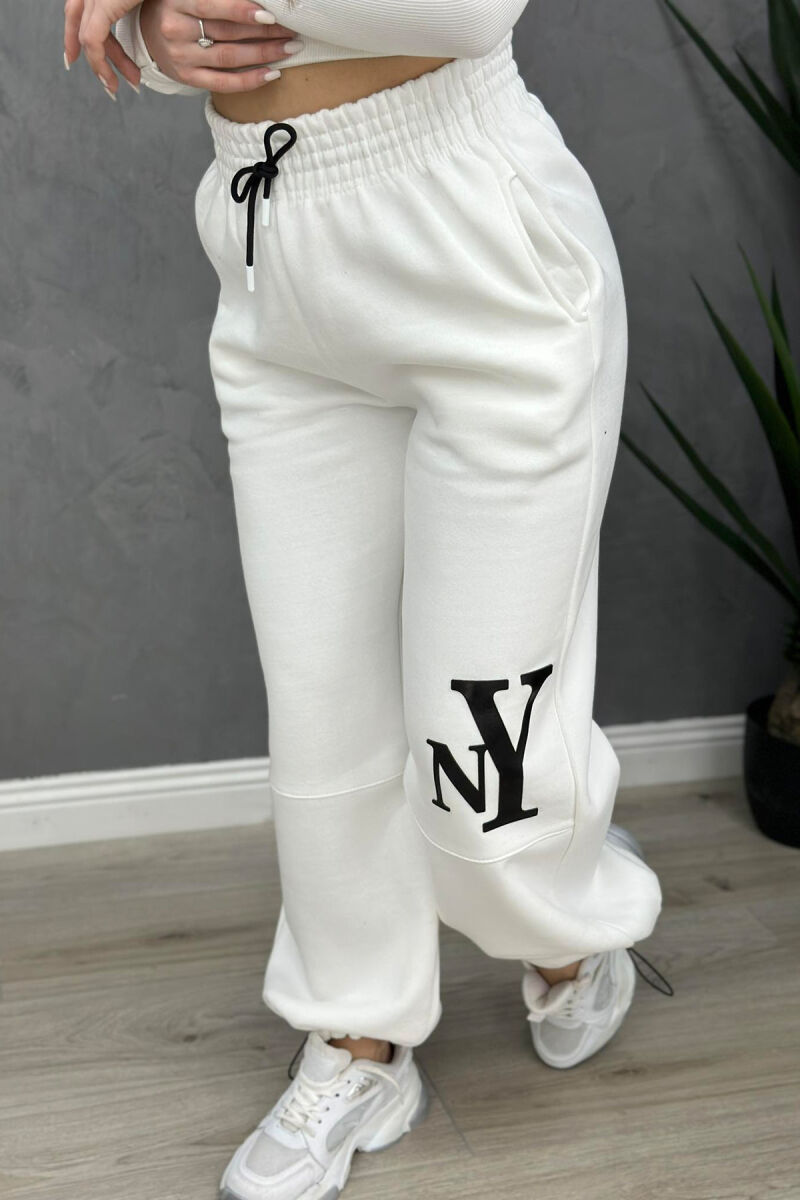 NY WRITTING PLUSH WOMAN SWEATPANTS WHITE-E BARDHE - 3