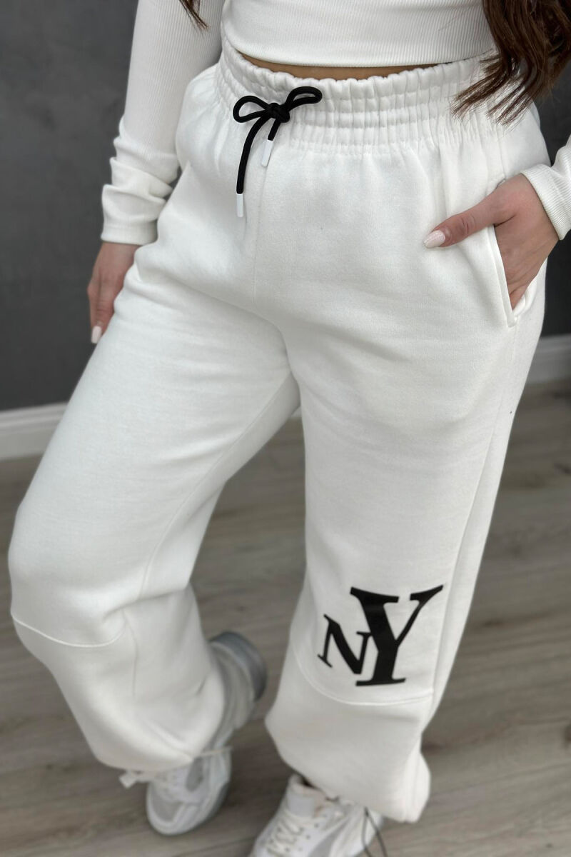 NY WRITTING PLUSH WOMAN SWEATPANTS WHITE-E BARDHE - 5