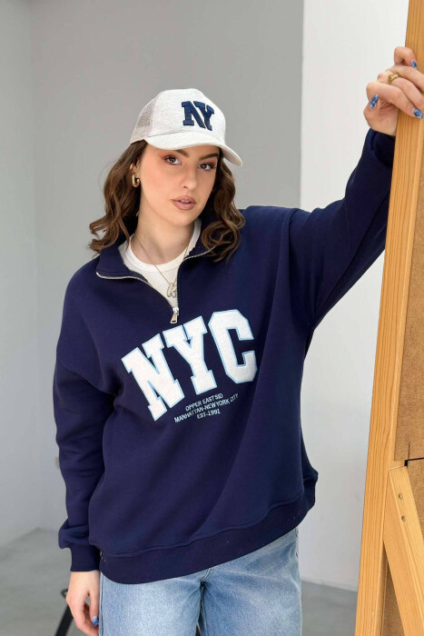 NYC WRITTING FLUFFY WOMEN SWEATSHIRT IN BLUE COLOR - 1