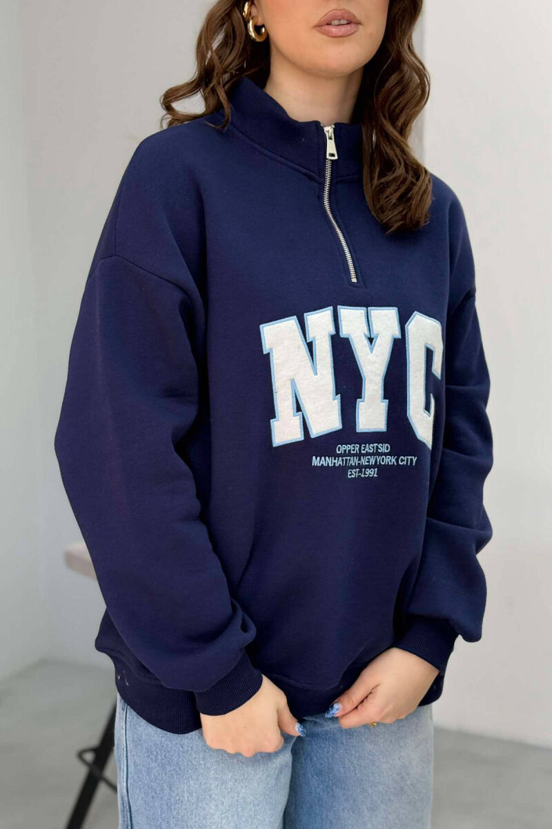 NYC WRITTING FLUFFY WOMEN SWEATSHIRT IN BLUE COLOR - 2