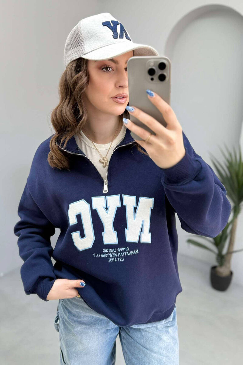 NYC WRITTING FLUFFY WOMEN SWEATSHIRT IN BLUE COLOR - 4