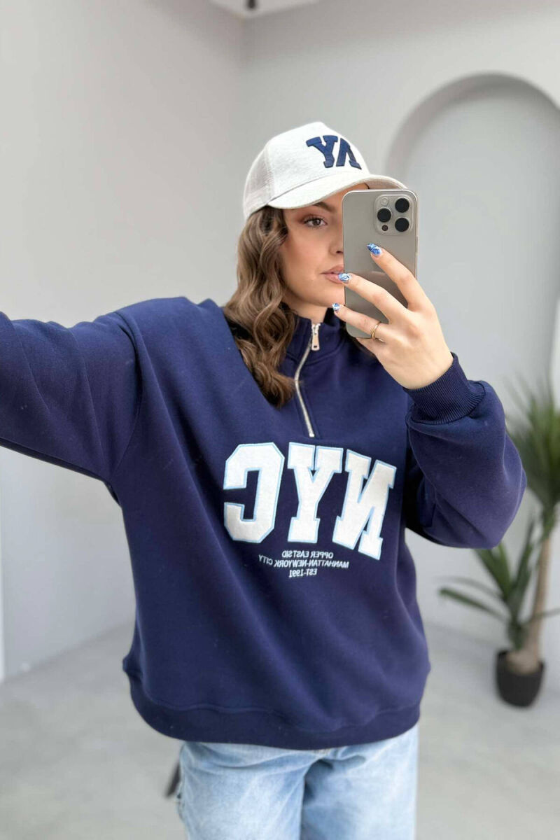 NYC WRITTING FLUFFY WOMEN SWEATSHIRT IN BLUE COLOR - 5