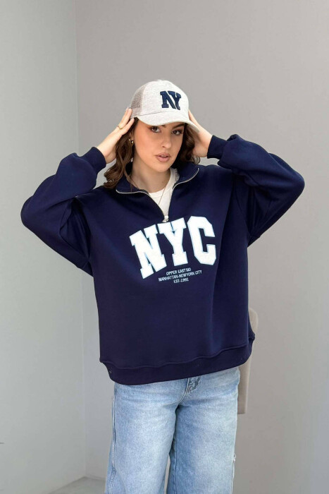 NYC WRITTING FLUFFY WOMEN SWEATSHIRT IN BLUE COLOR - 6