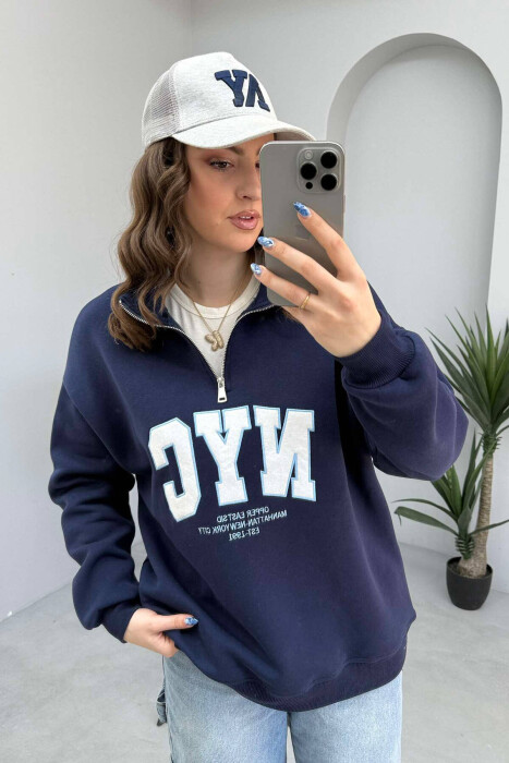 NYC WRITTING FLUFFY WOMEN SWEATSHIRT IN BLUE COLOR - 7