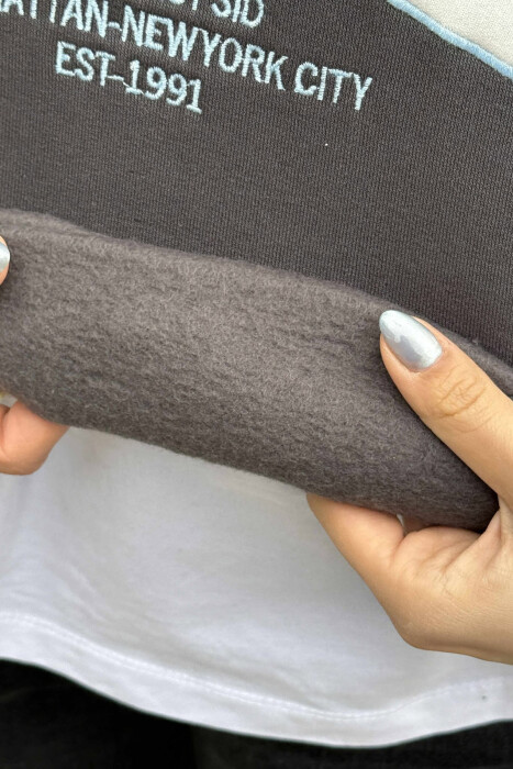 NYC WRITTING FLUFFY ZIPPER NECK WOMEN SWEATSHIRT DARK GREY/GEE - 5