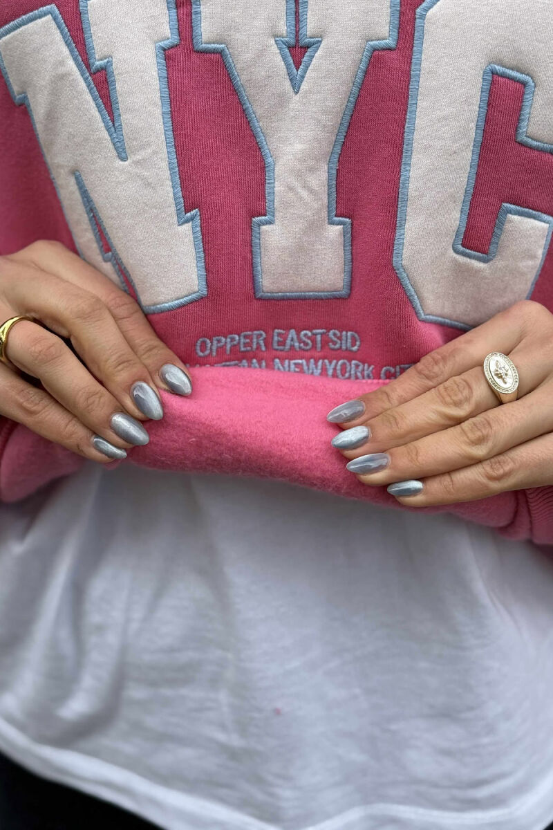 NYC WRITTING FLUFFY ZIPPER NECK WOMEN SWEATSHIRT PINK/ROZE - 5