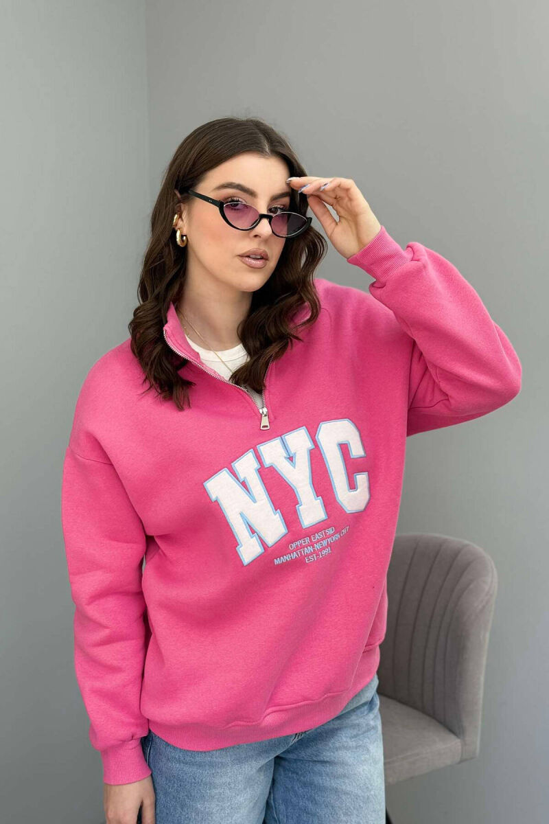 NYC WRITTING FLUFFY WOMEN SWEATSHIRT IN PINK COLOR - 1