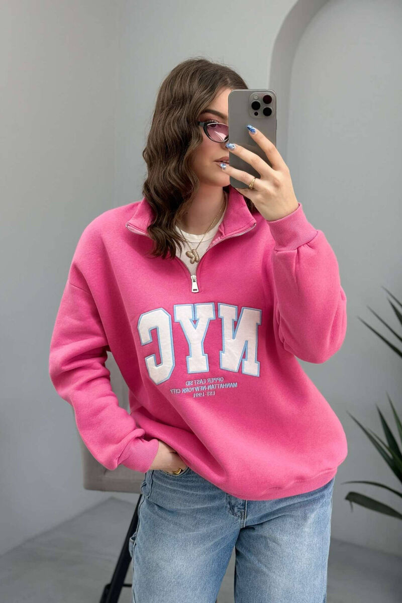 NYC WRITTING FLUFFY WOMEN SWEATSHIRT IN PINK COLOR - 2