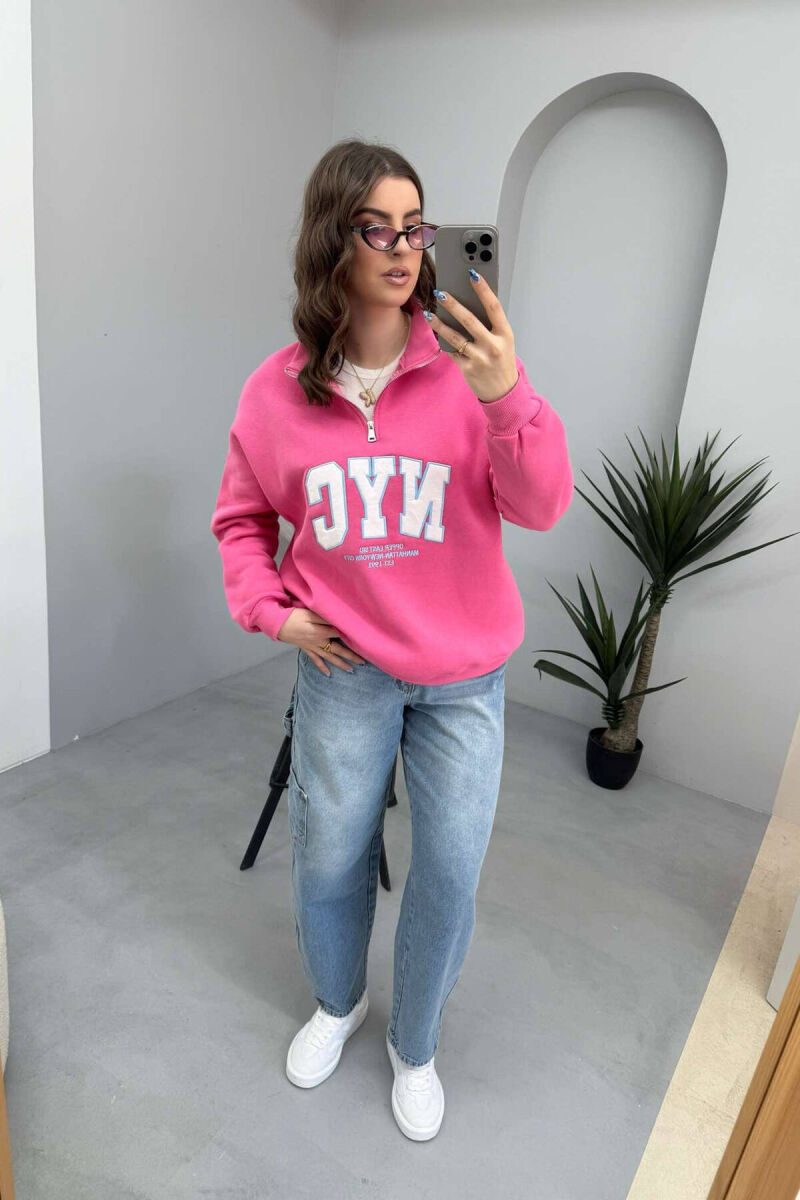 NYC WRITTING FLUFFY WOMEN SWEATSHIRT IN PINK COLOR - 3