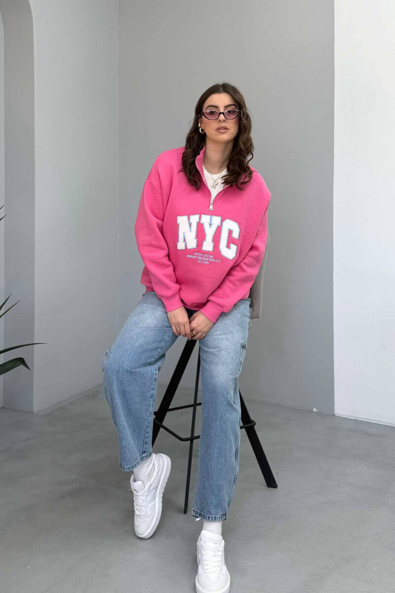 NYC WRITTING FLUFFY WOMEN SWEATSHIRT IN PINK COLOR - 4