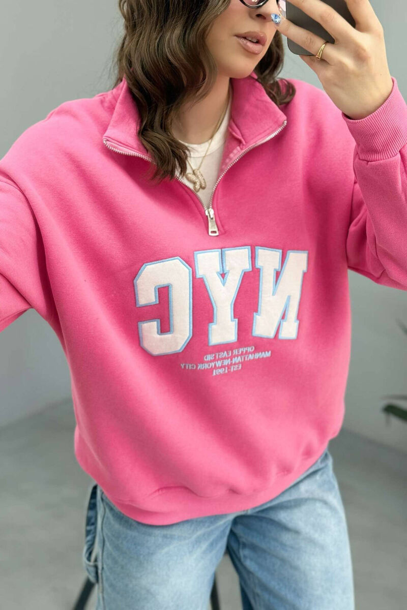 NYC WRITTING FLUFFY WOMEN SWEATSHIRT IN PINK COLOR - 6