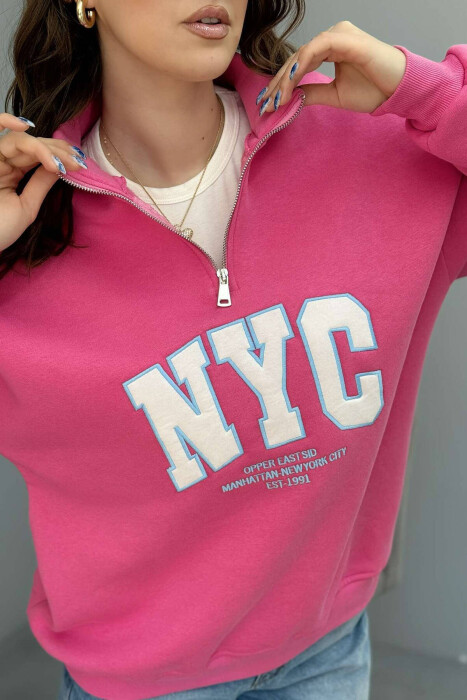 NYC WRITTING FLUFFY WOMEN SWEATSHIRT IN PINK COLOR - 8