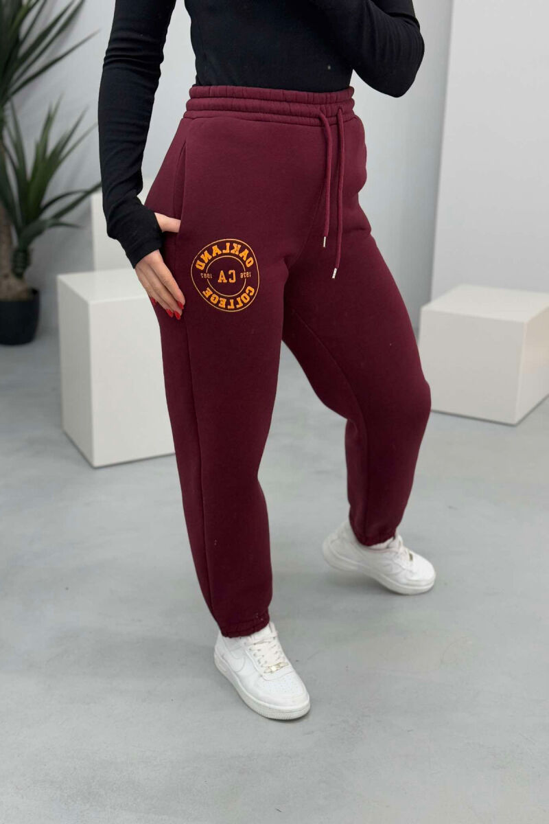 OAKLAND LOGO FLUFFY WOMEN SWEATPANTS BURGUNDY/VISHNJE - 4