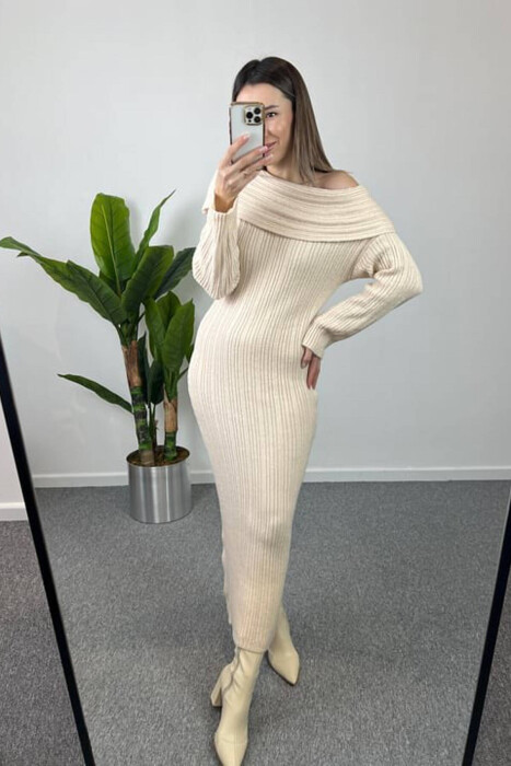 OFF SHOULDER LONG DRESS BEIGE/BEZHE - 3