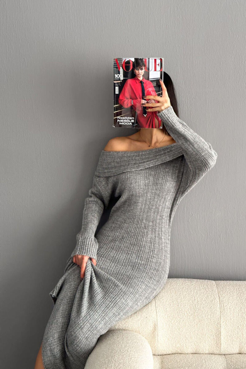 OFF SHOULDER LONG DRESS GREY/GRI - 3