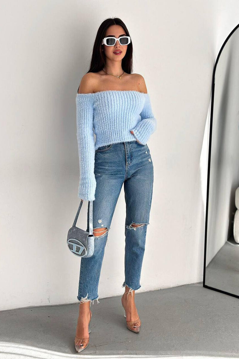 OFF SHOULDER ONE COLOR WOMAN BLOUSE BABY BLUE/BLU BY - 3