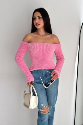 OFF SHOULDER ONE COLOR WOMAN BLOUSE BABY PINK/ROZB 