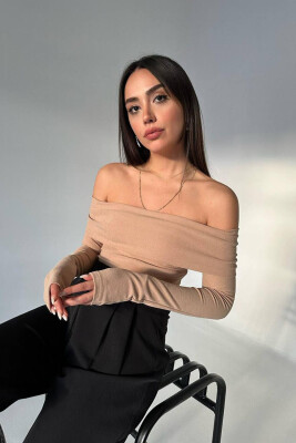 OFF SHOULDER ONE COLOR WOMAN CROP TOP BEIGE/BEZHE 