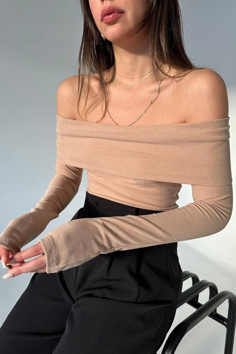 OFF SHOULDER ONE COLOR WOMAN CROP TOP BEIGE/BEZHE - 2