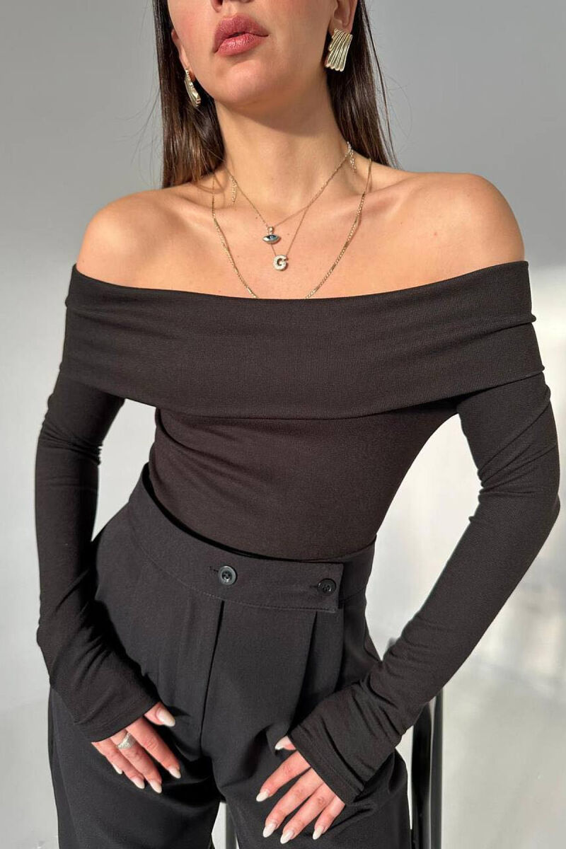 OFF SHOULDER ONE COLOR WOMAN CROP TOP BLACK/ E ZEZE - 1