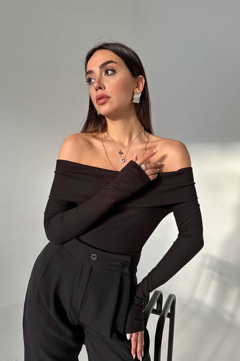 OFF SHOULDER ONE COLOR WOMAN CROP TOP BLACK/ E ZEZE - 2