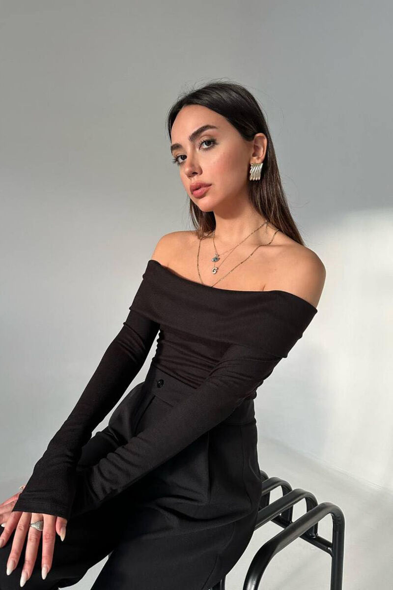 OFF SHOULDER ONE COLOR WOMAN CROP TOP BLACK/ E ZEZE - 3