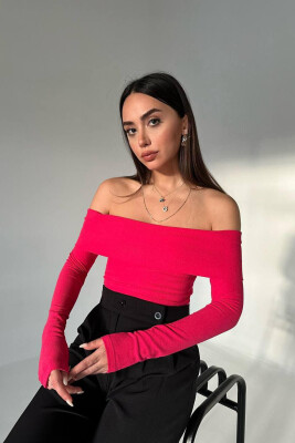 OFF SHOULDER ONE COLOR WOMAN CROP TOP FUCHSIA/CIKLAMI 