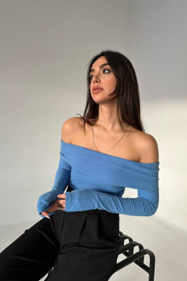 OFF SHOULDER ONE COLOR WOMAN CROP TOP LIGHTBLUE/BZ 