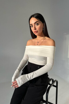 OFF SHOULDER ONE COLOR WOMAN CROP TOP WHITE-E BARDHE 