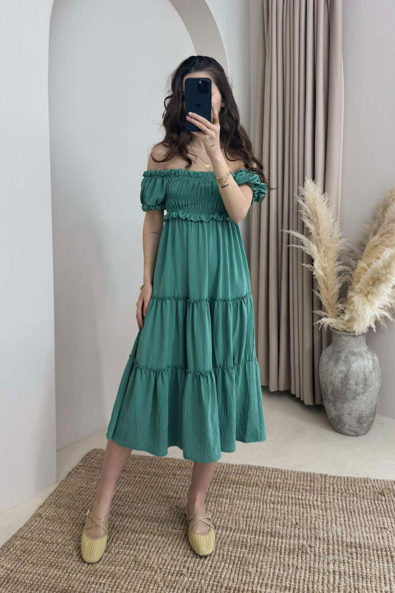 OFF SHOULDER ONE COLOR WOMEN DRESS GREEN/JESHILE - 1