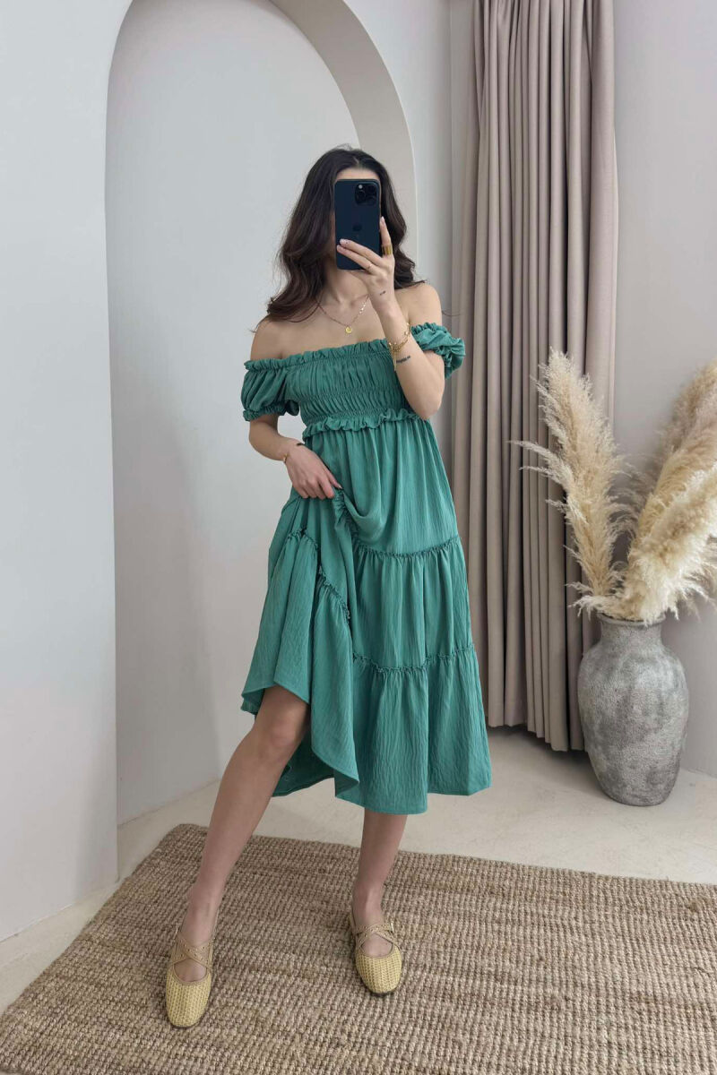 OFF SHOULDER ONE COLOR WOMEN DRESS GREEN/JESHILE - 2