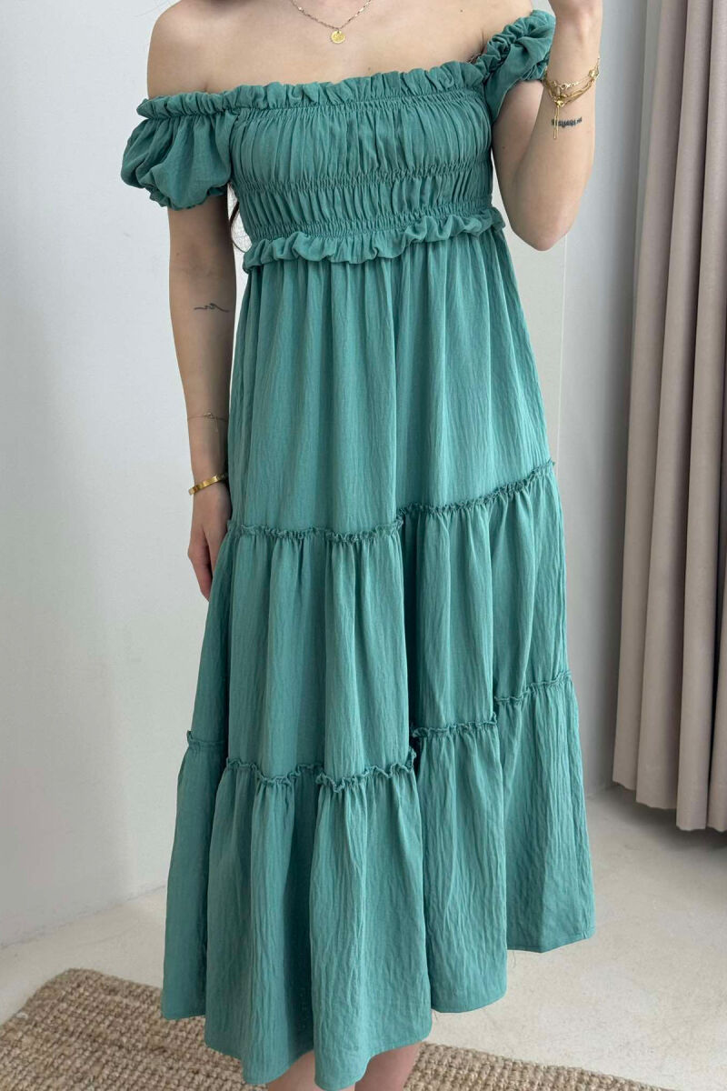 OFF SHOULDER ONE COLOR WOMEN DRESS GREEN/JESHILE - 3