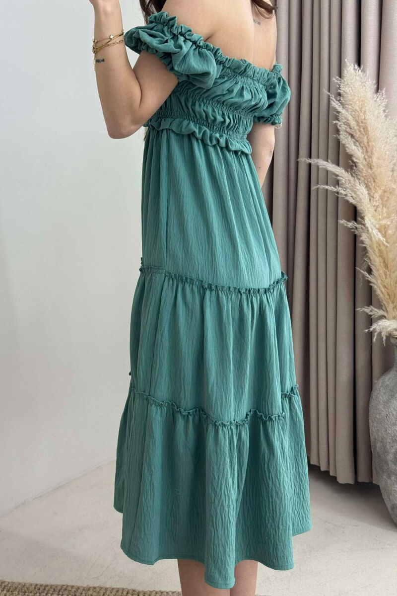 OFF SHOULDER ONE COLOR WOMEN DRESS GREEN/JESHILE - 4