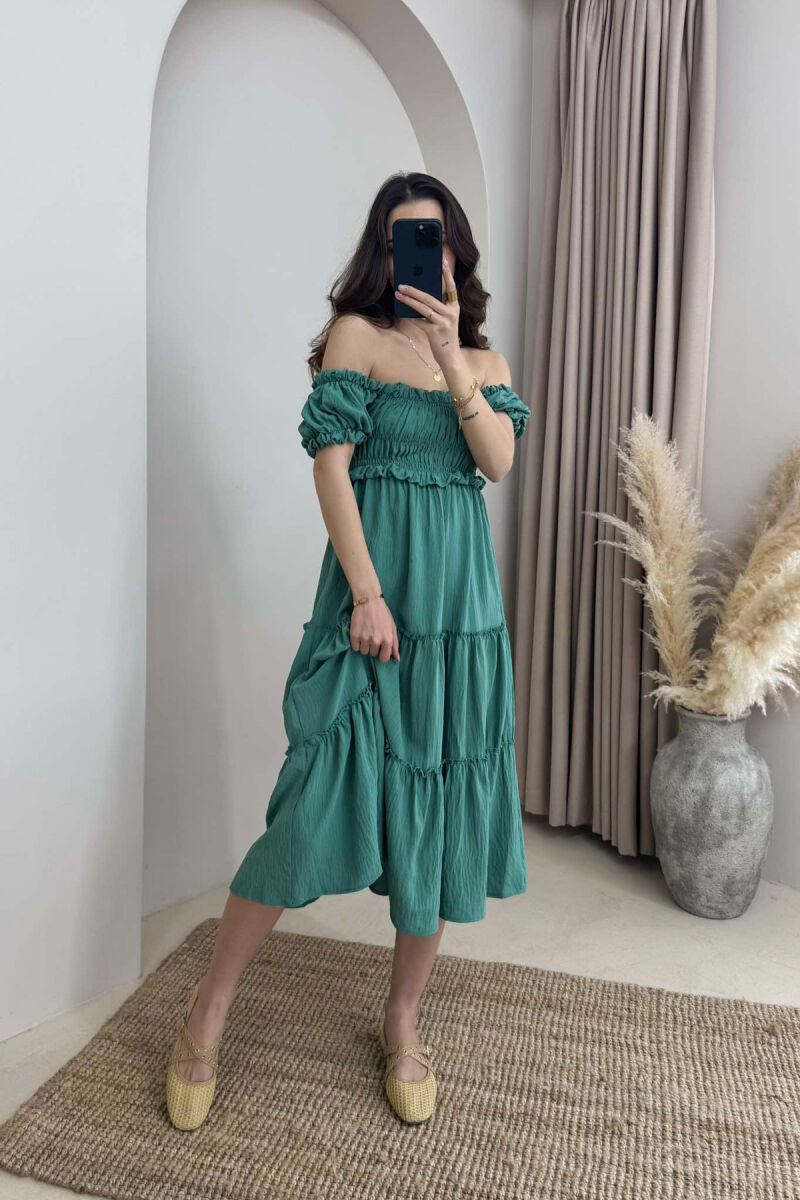OFF SHOULDER ONE COLOR WOMEN DRESS GREEN/JESHILE - 5