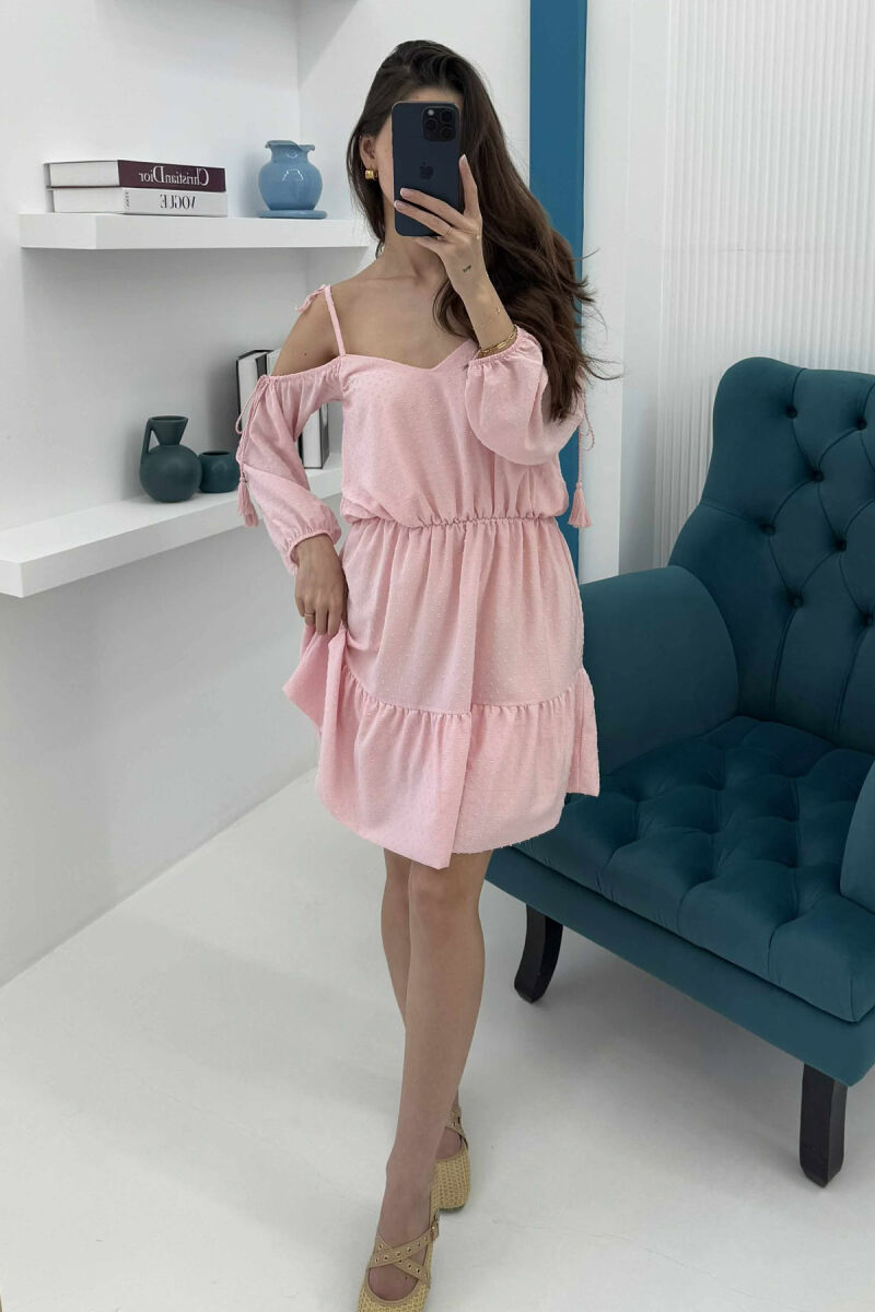 OFF SHOULDER ONE COLOR WOMEN DRESS PINK/ROZE - 1
