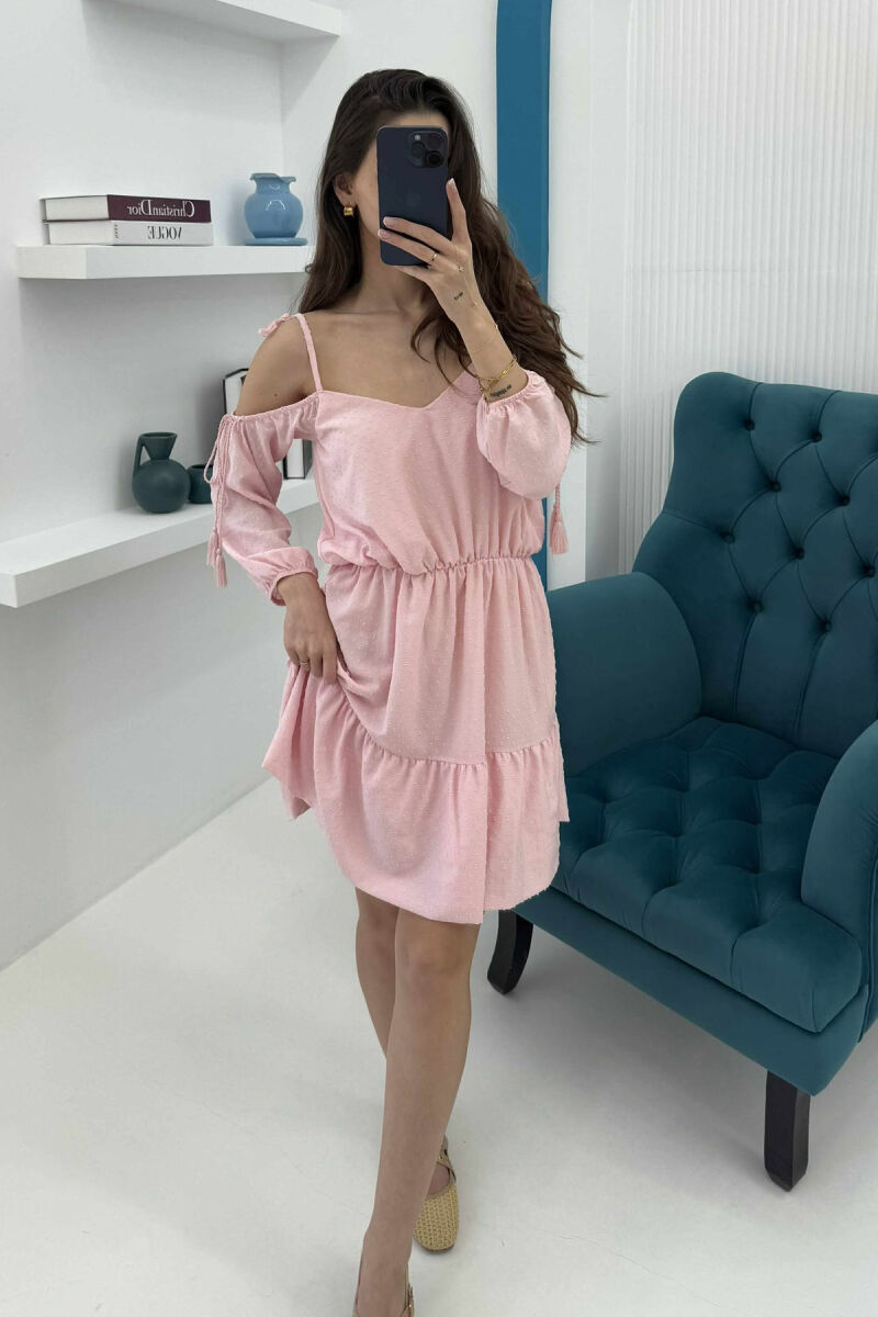 OFF SHOULDER ONE COLOR WOMEN DRESS PINK/ROZE - 2