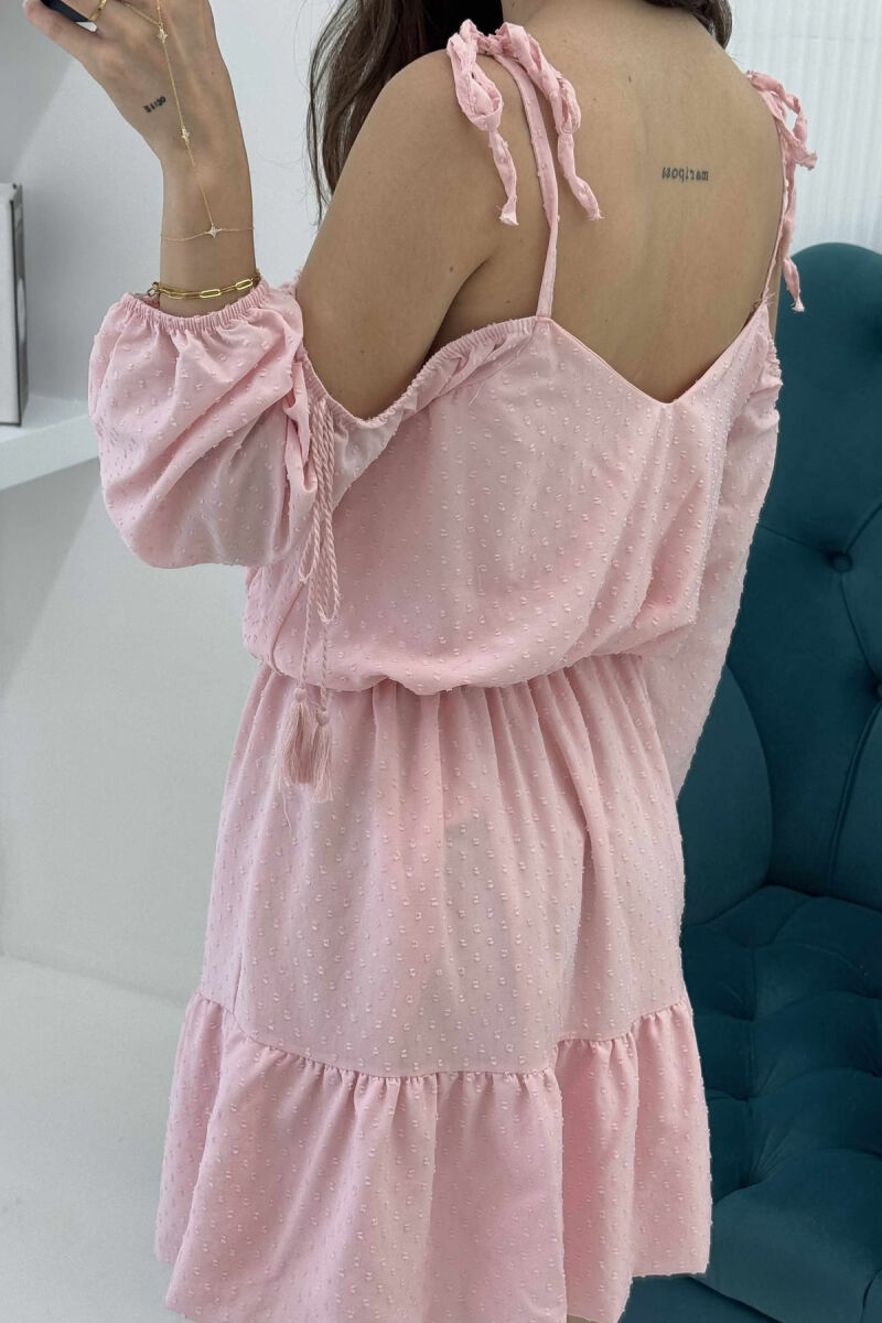 OFF SHOULDER ONE COLOR WOMEN DRESS PINK/ROZE - 4