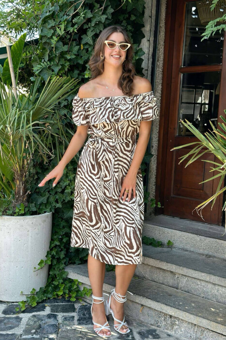 OFF SHOULDER WOMEN DRESS BROWN/KAFE 