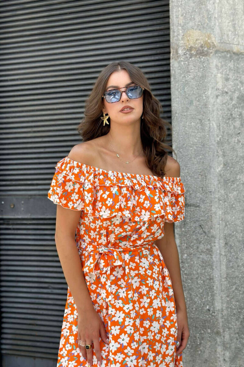 OFF SHOULDER WOMEN DRESS ORANGE/PORTOKALLI - 2