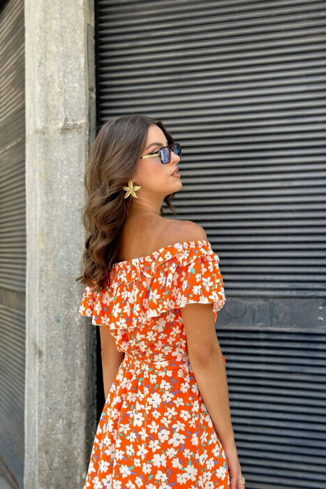 OFF SHOULDER WOMEN DRESS ORANGE/PORTOKALLI - 3
