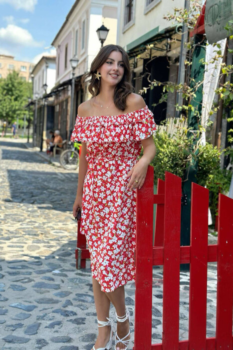 OFF SHOULDER WOMEN DRESS RED/E KUQE - 3